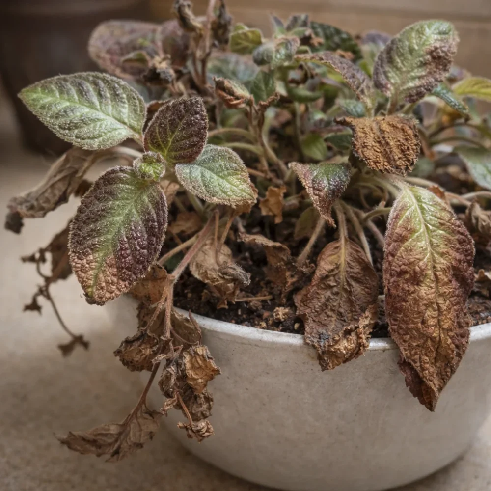 Episcia Cupreata leaves turning brown and crispy: causes and fixes